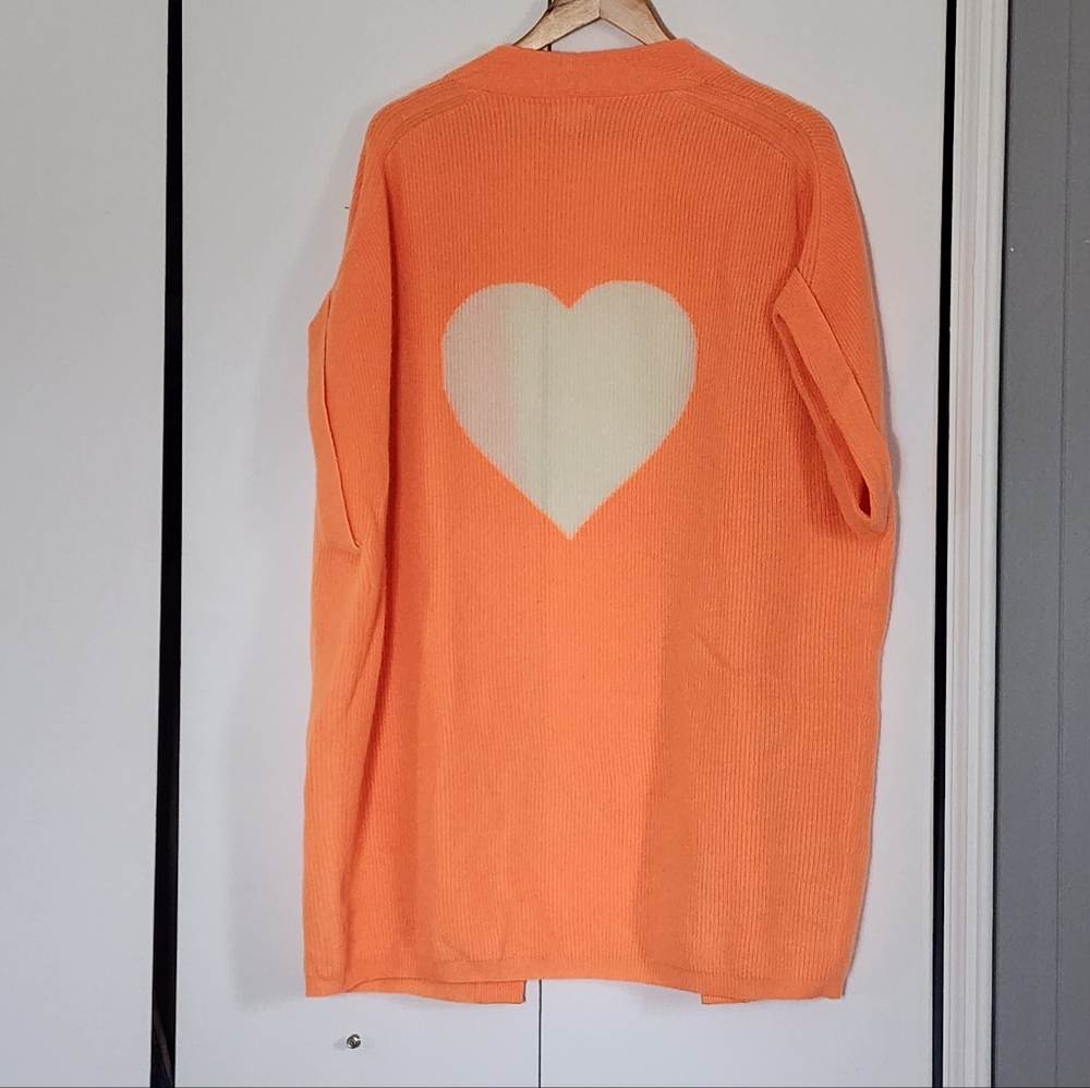 Pilcro Cashmere Rare Orange Open-Front Heart Cardigan - Picture 3 of 5